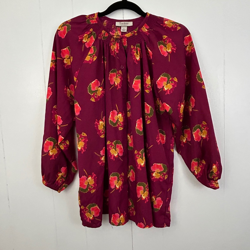 Tucker for Target Womens Floral Smocked‎ Peasant Blouse Purple Magenta Small